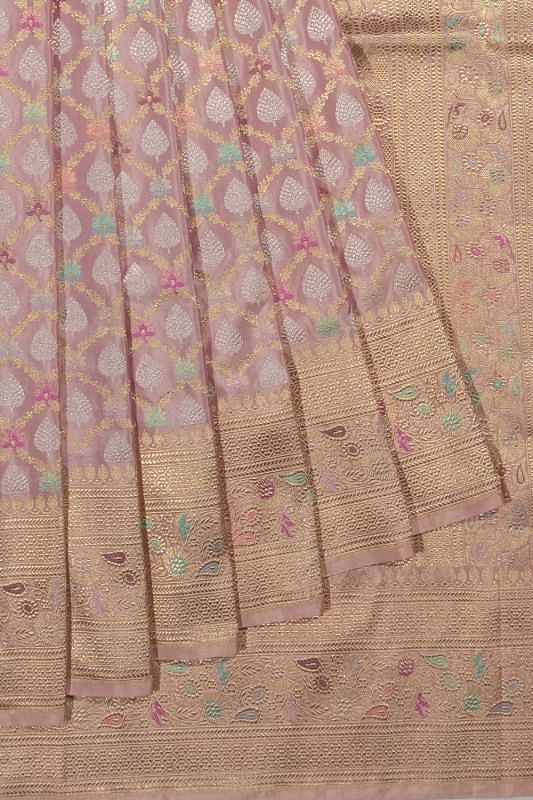 Banarasi Silk Jaal And Butta Lilac Saree