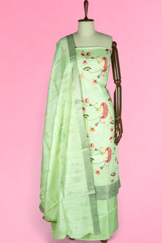 Tussar Pichwai Printed Pastel Green Salwar Suit Set