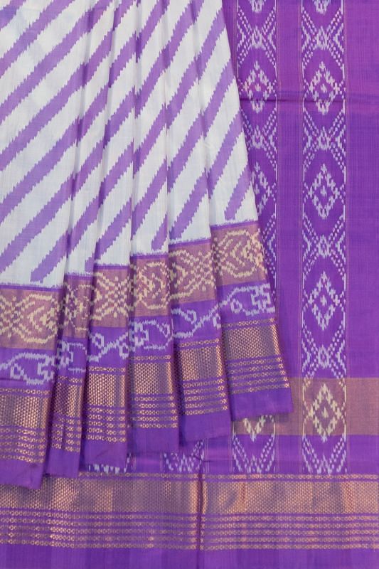 Pochampally Silk Ikat Leheriya White And Violet Saree