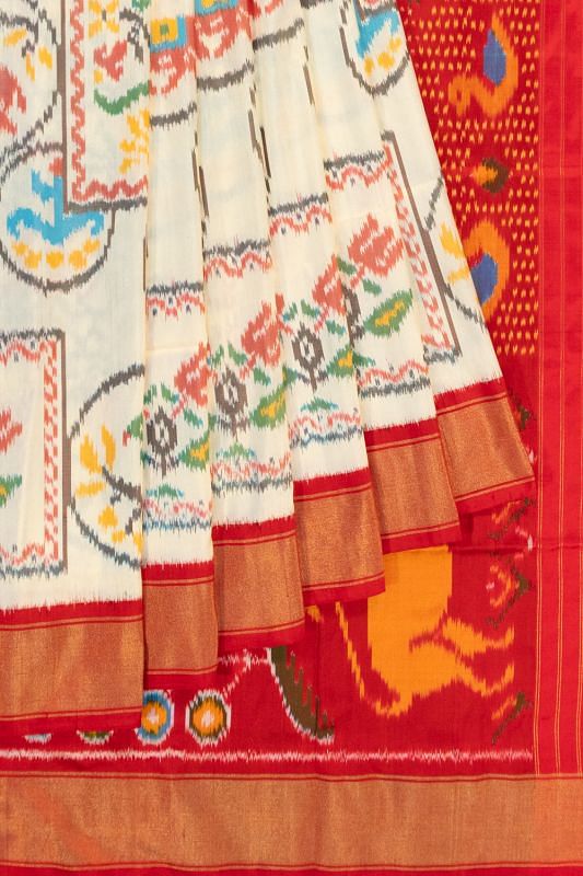 Pochampally Silk Ikat Off White Saree