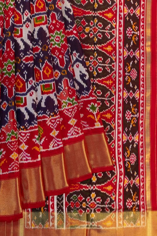 Pochampally Silk Ikat Red And Dark Blue Saree