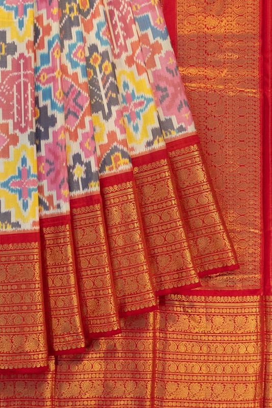 Kanchipuram Silk Ikat Multicolour Saree