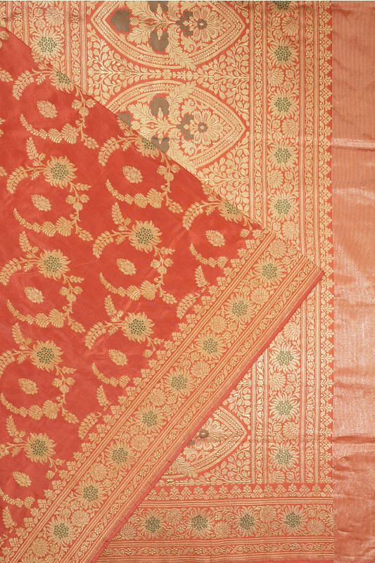 Banarasi Silk Kadwa Jaal Brick Red Saree