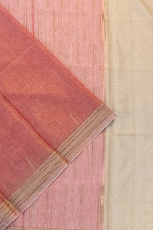 Handloom Cotton Tissue Red Saree With Thread Border