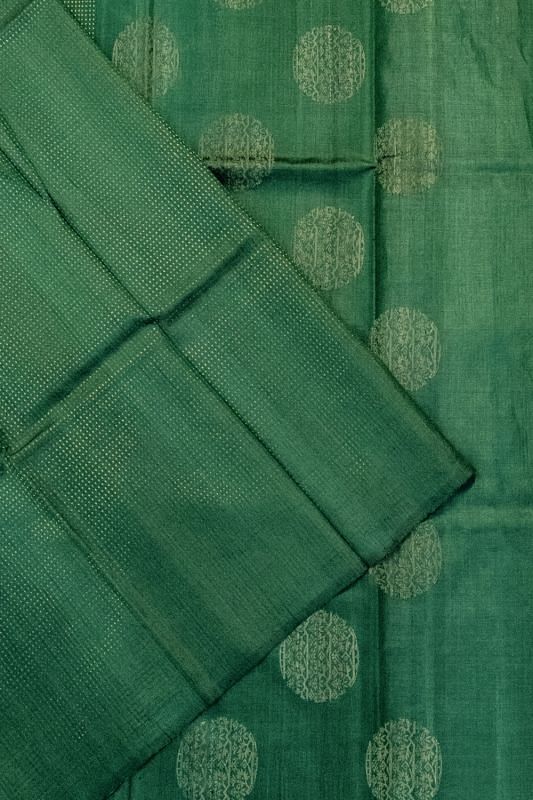 Soft Tussar Brocade Green Saree