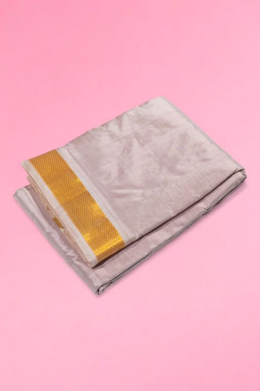 Kanchipuram Silk Tissue Plain Lavender Dhoti With Kanduva