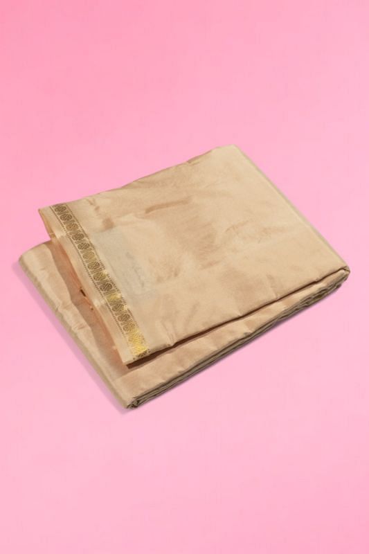 Kanchipuram Silk Plain Cream Dhoti With Kanduva