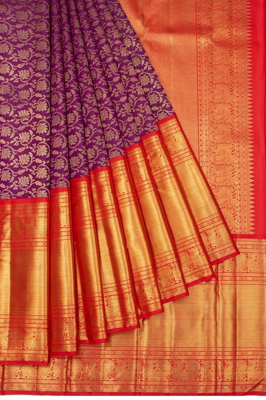 Kanchipuram Silk Brocade Purple Saree