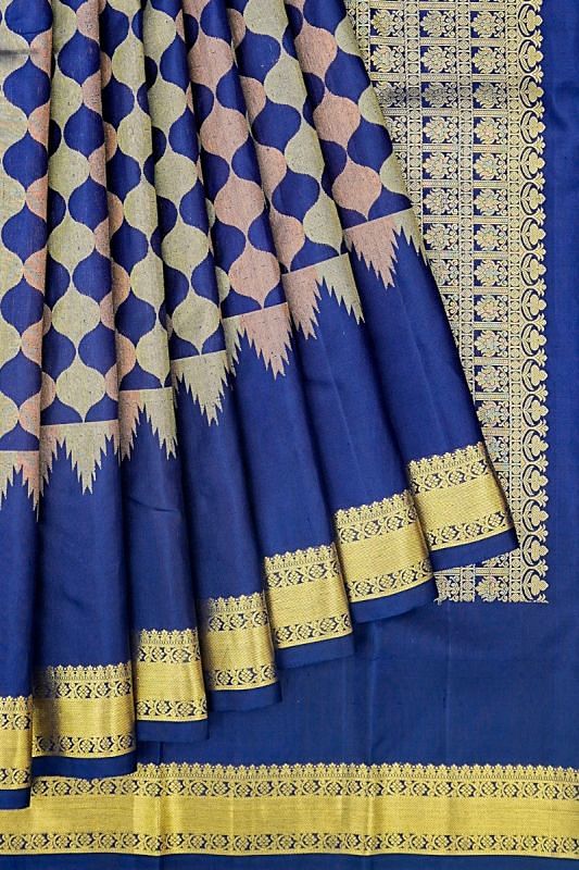 Kanchipuram Silk Brocade Royal Blue Saree