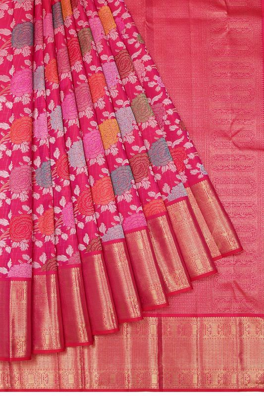 Kanchipuram Silk Brocade Pink Saree