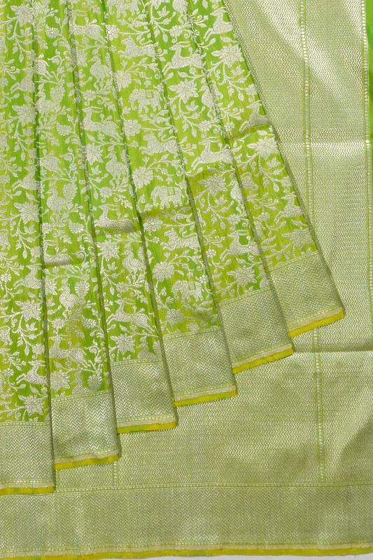 Banarasi Silk Shikargah Jaal Green Saree