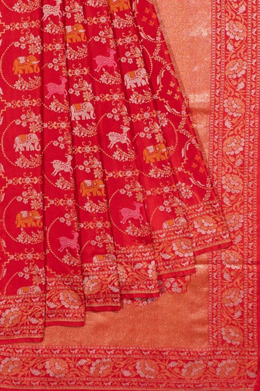 Banarasi Silk Brocade Raktambari Red Saree