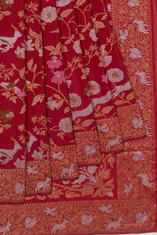 Banarasi Silk Brocade Raktambari Red Saree