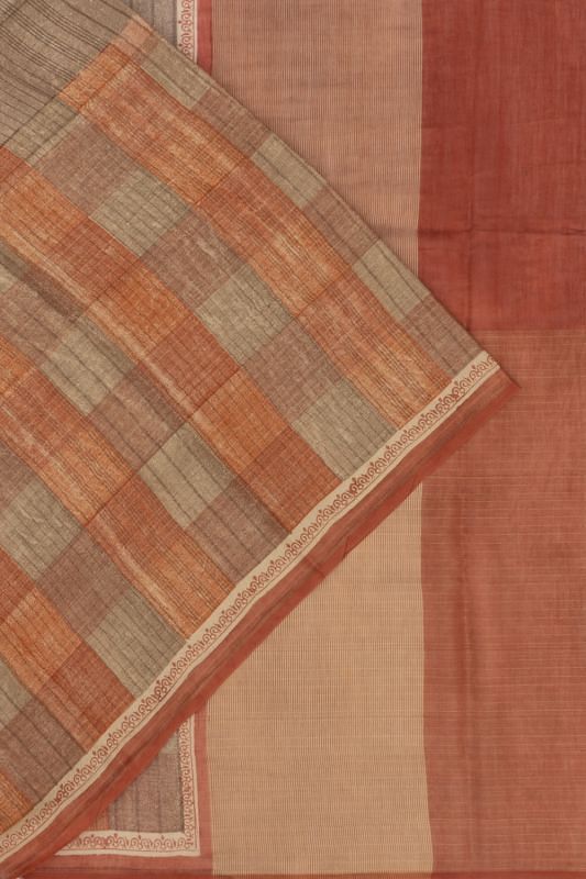 Chanderi Cotton Tissue Half And Half Brown And Grey Saree