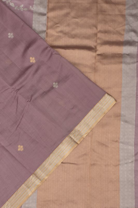 Banarasi Katan Silk Half And Half Jaal And Butta Lilac Saree