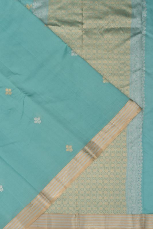 Banarasi Katan Silk Half And Half Jaal And Butta Sky Blue Saree