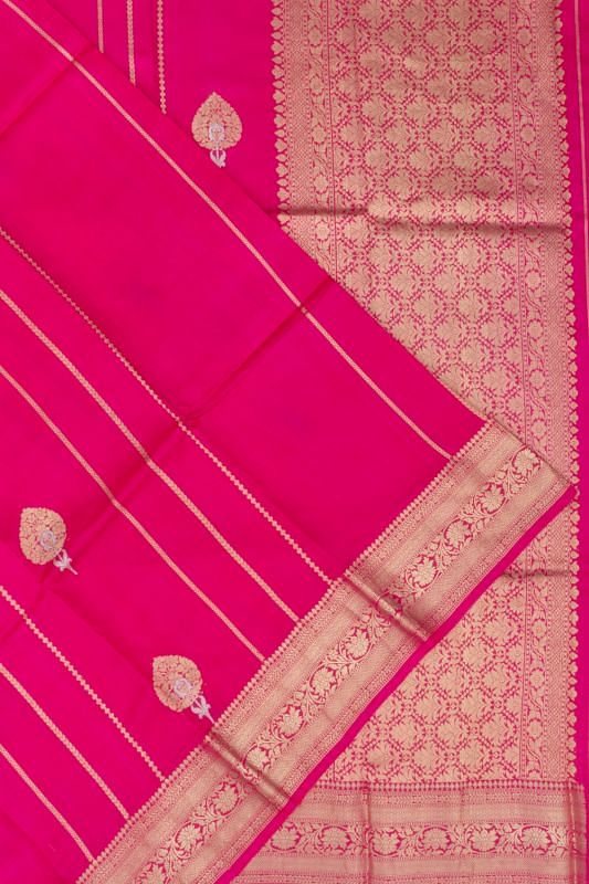 Banarasi Katan Silk Vertical Lines And Butta Rani Pink Saree