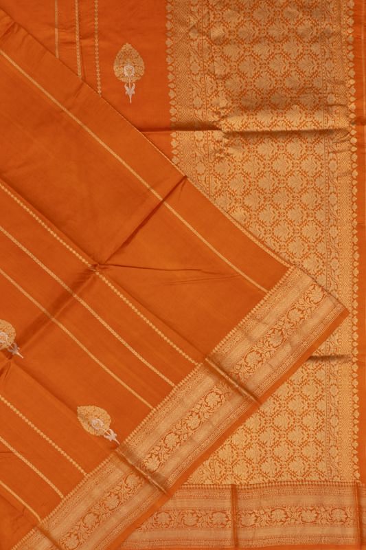 Banarasi Katan Silk Vertical Lines And Butta Mustard Yellow Saree