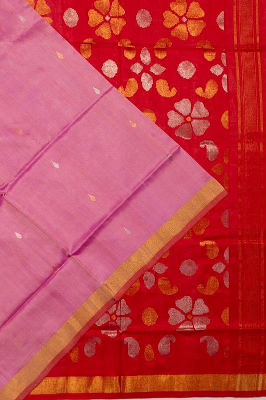 Uppada Silk Butta Pink Saree With Jamdani Pallu