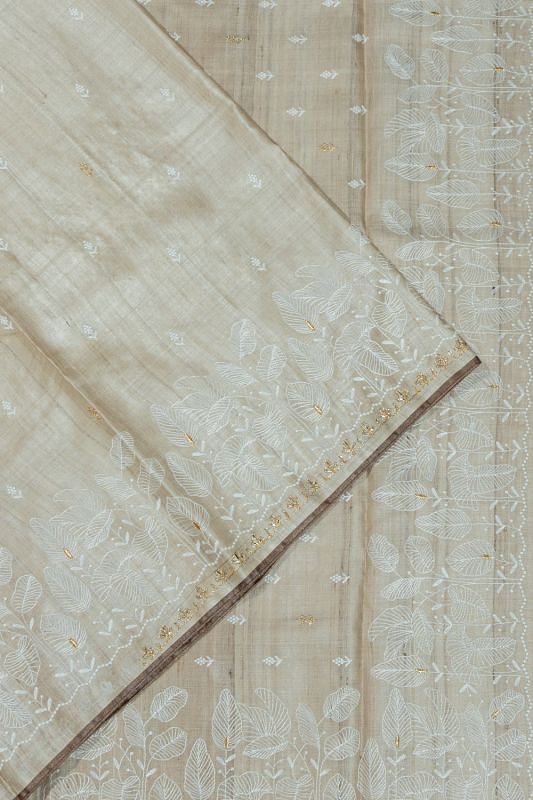 Bhagalpuri Tussar Butta Beige Saree