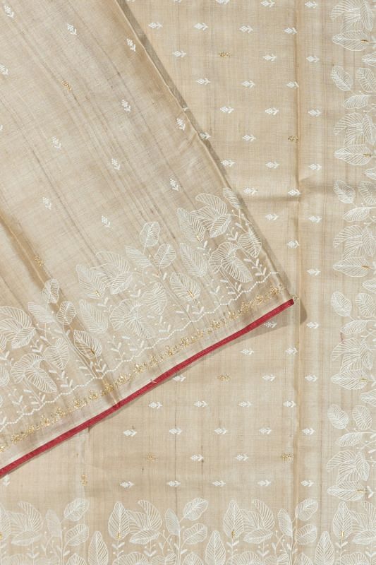 Bhagalpuri Tussar Butta Beige Saree