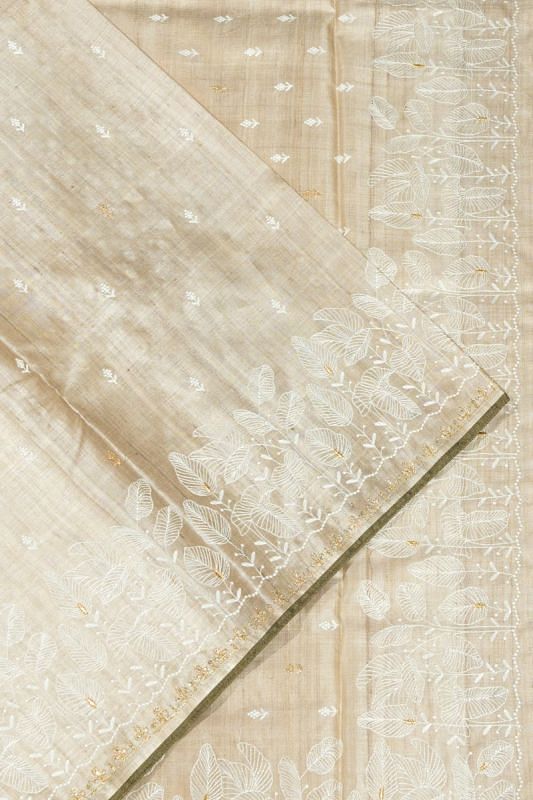 Bhagalpuri Tussar Butta Beige Saree