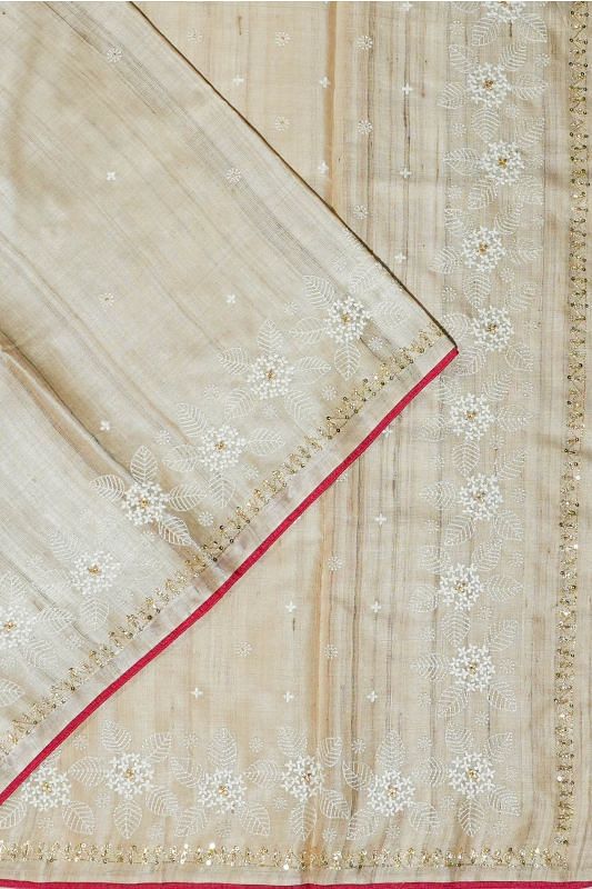 Bhagalpuri Tussar Butta Beige Saree