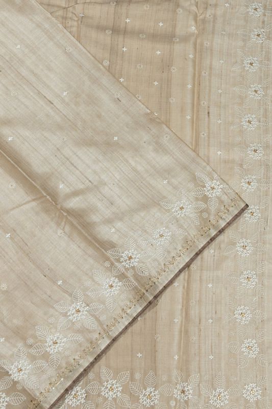 Bhagalpuri Tussar Butta Beige Saree