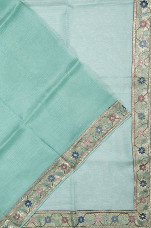 Organza Horizontal Lines Sea Green Saree