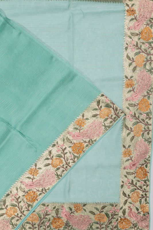 Organza Horizontal Lines Sea Green Saree