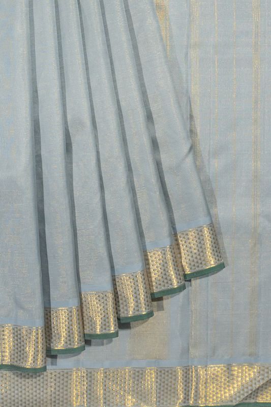 Kanchipuram Silk Horizontal Lines Grey Saree