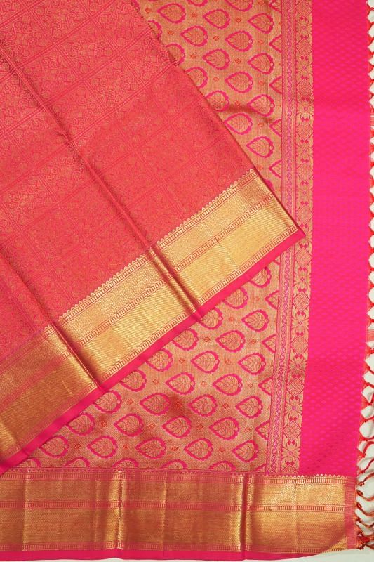 Kanchipuram Silk Checks And Butta Pink Saree