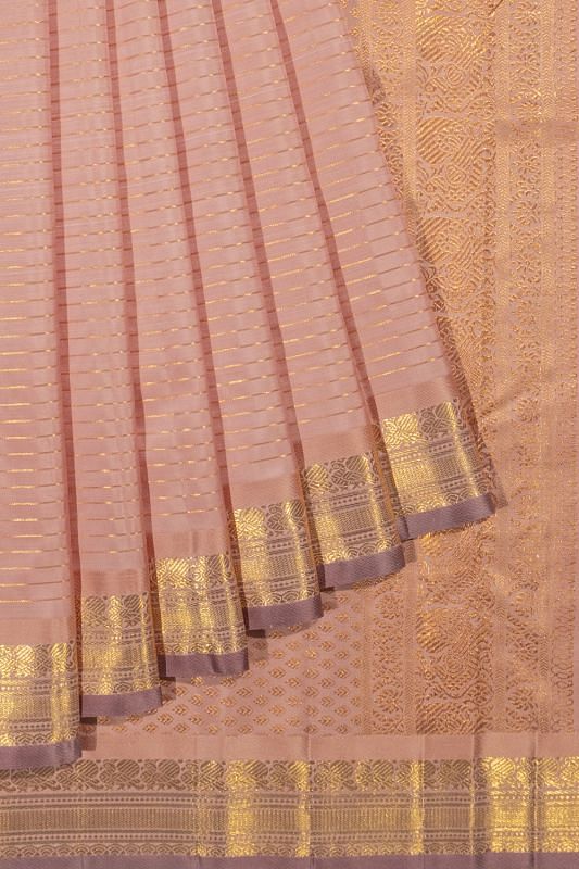 Kanchipuram Silk Horizontal Lines Peach Saree