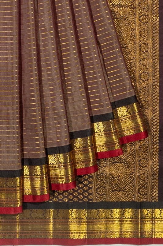 Kanchipuram Silk Horizontal Lines Grey Saree