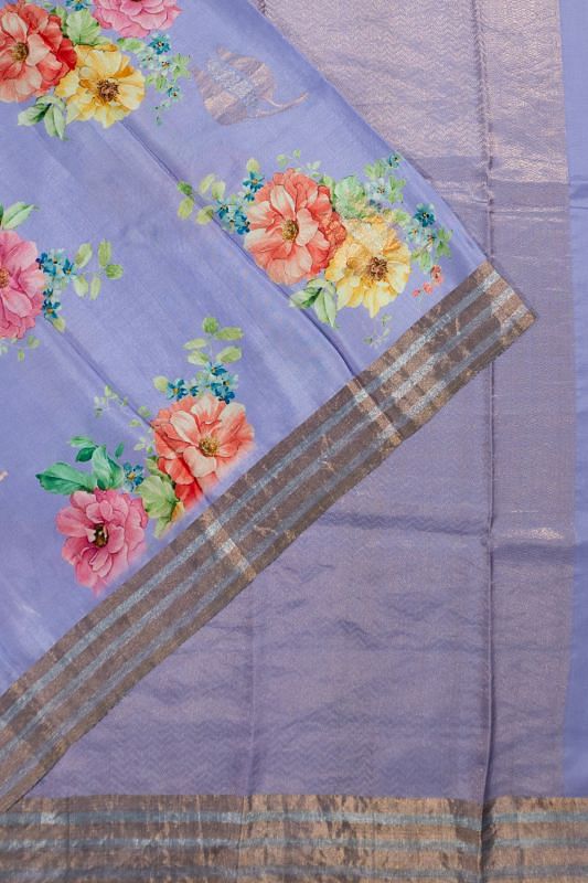 Banarasi Katan Silk Floral Printed Butta Violet Saree