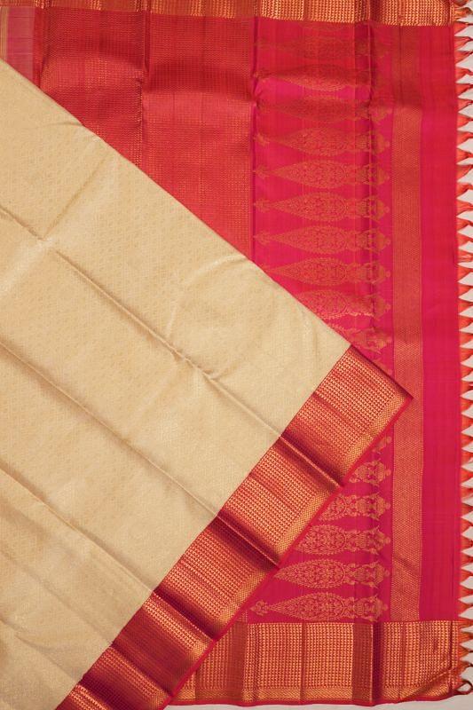 Kanchipuram Silk Brocade Cream Saree