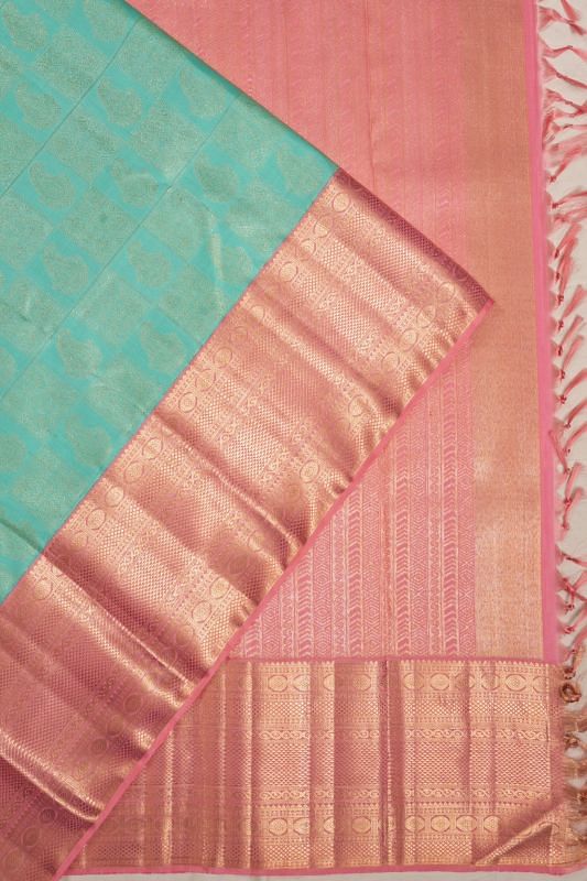 Kanchipuram Silk Geometrical Brocade Sky Blue Saree