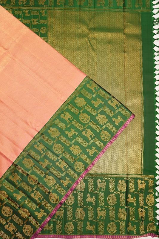 Kanchipuram Silk Brocade Peach Saree