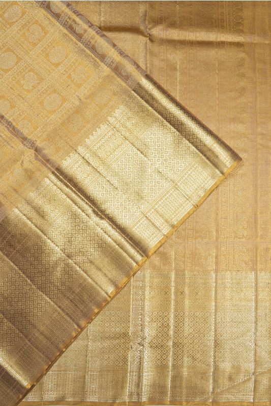 Kanchipuram Silk Checks And Butta Brown Saree