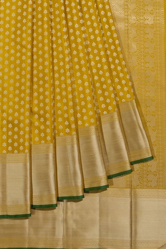 Kanchipuram Silk Threaded Butta Mustard Yellow Saree