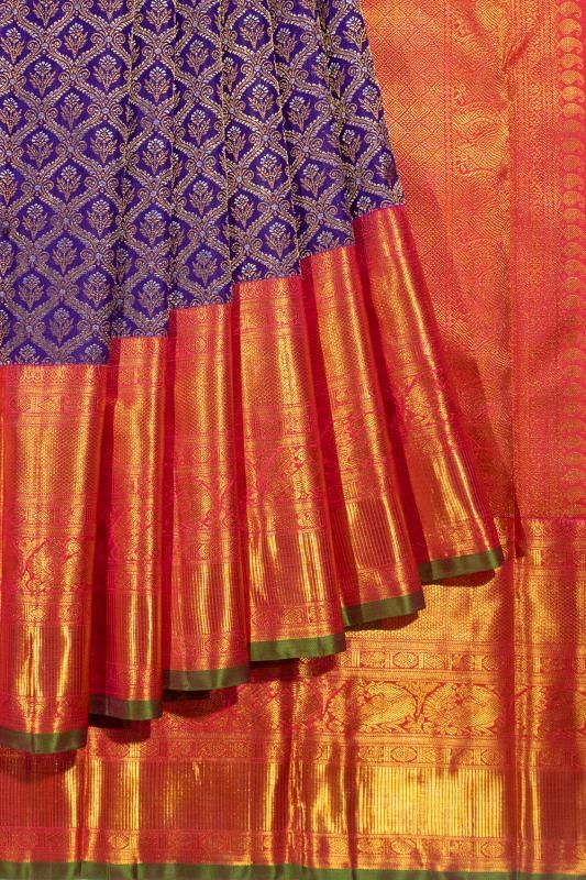 Kanchipuram Silk Floral Jaal Butta Violet Saree