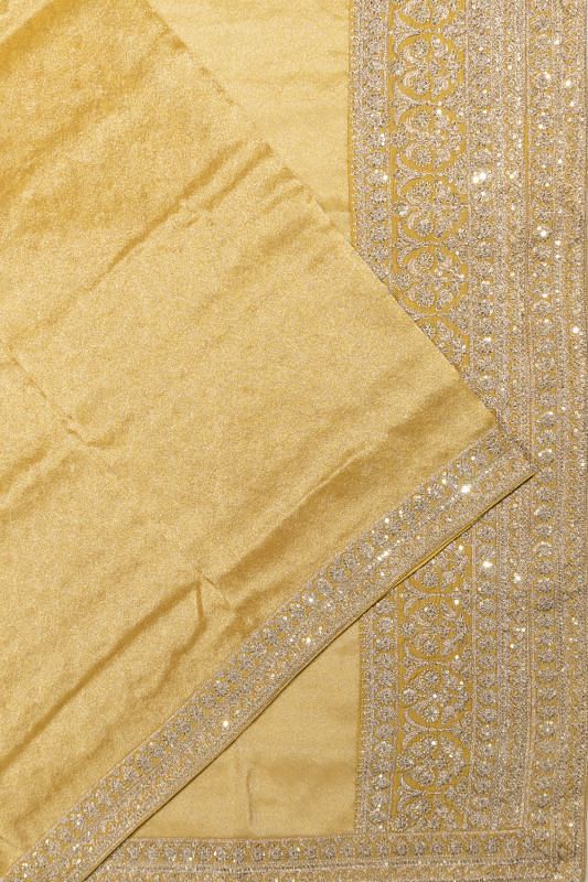 Organza Tissue Brocade Yellow Saree With Embroidery