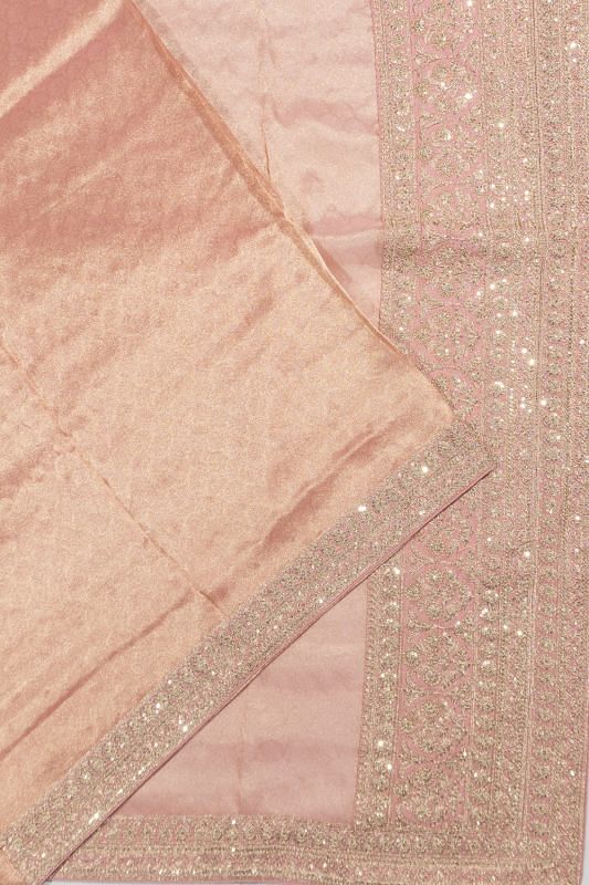 Organza Tissue Brocade Peach Saree With Embroidery