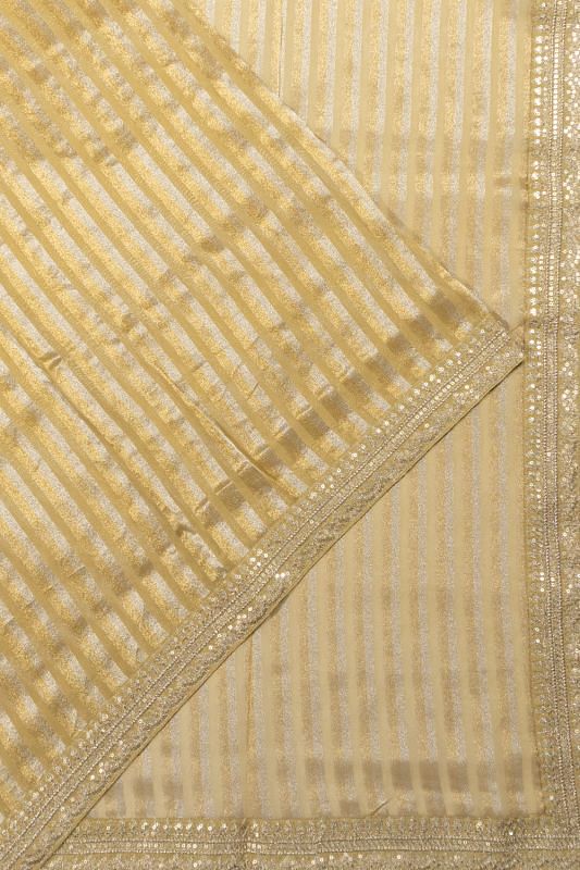 Organza Vertical Lines Cream Saree With Embroidery Border