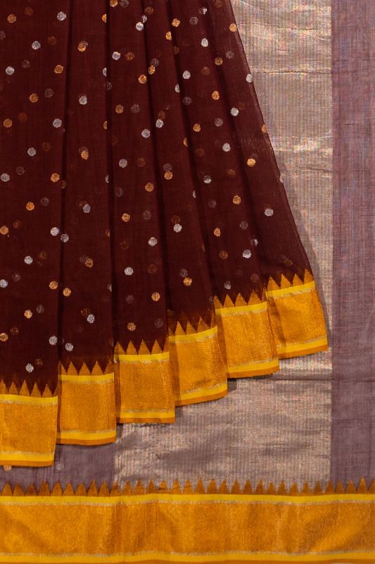 Ponduru Handspun Cotton Butta Brown Saree