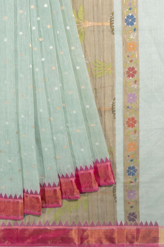 Ponduru Handspun Cotton Butta Pastel Blue Saree