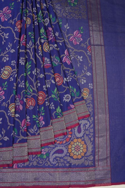 Banarasi Silk All Over Jamdani Jaal Dark Blue Saree