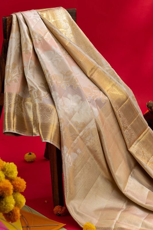 Pastel Kanchipuram Silk Tissue Leheriya Jaal Rangkat Saree