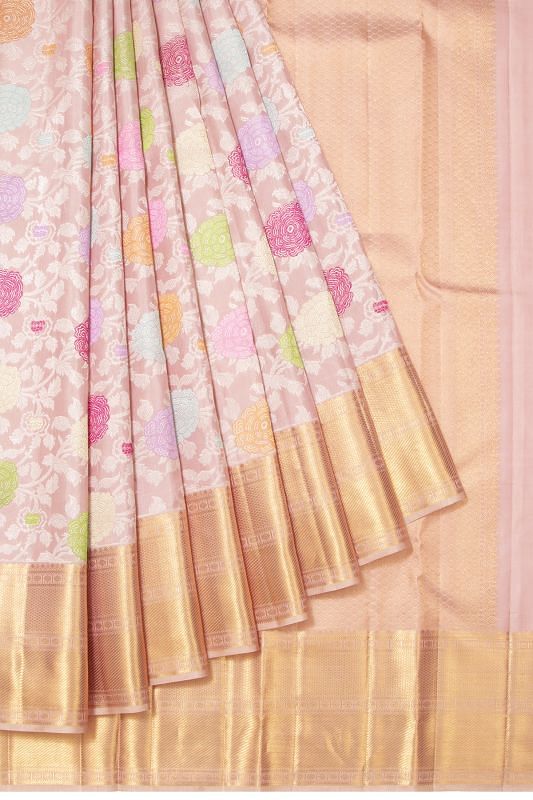 Kanchipuram Silk Brocade Peach Saree