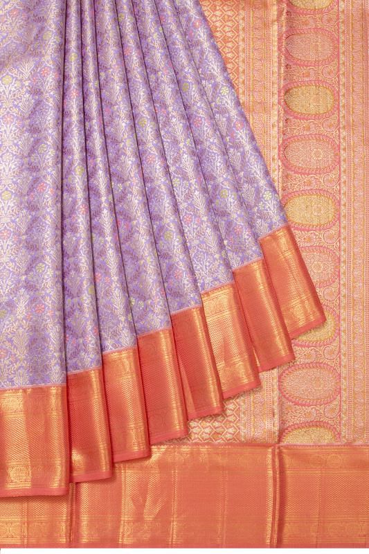 Kanchipuram Silk Tissue Brocade Lavender Saree